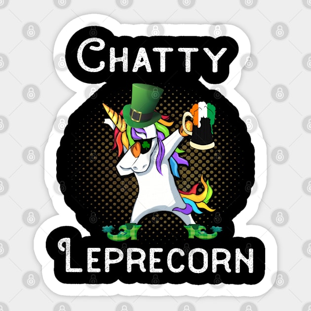 Dabbing Leprecorn Beer Shamrock Leprechaun St Patrick's St Paddy's Day Chatty Sticker by familycuteycom